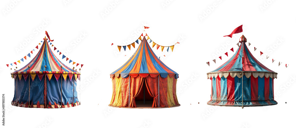 Festive Circus Tents With Flags And Decorations Isolated On Transparent Background Festive Circus Tents With Flags And Decorations Isolated On Transparent Background