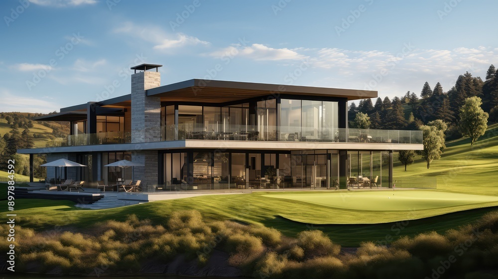 overlooking house on golf course overlooking house on golf course