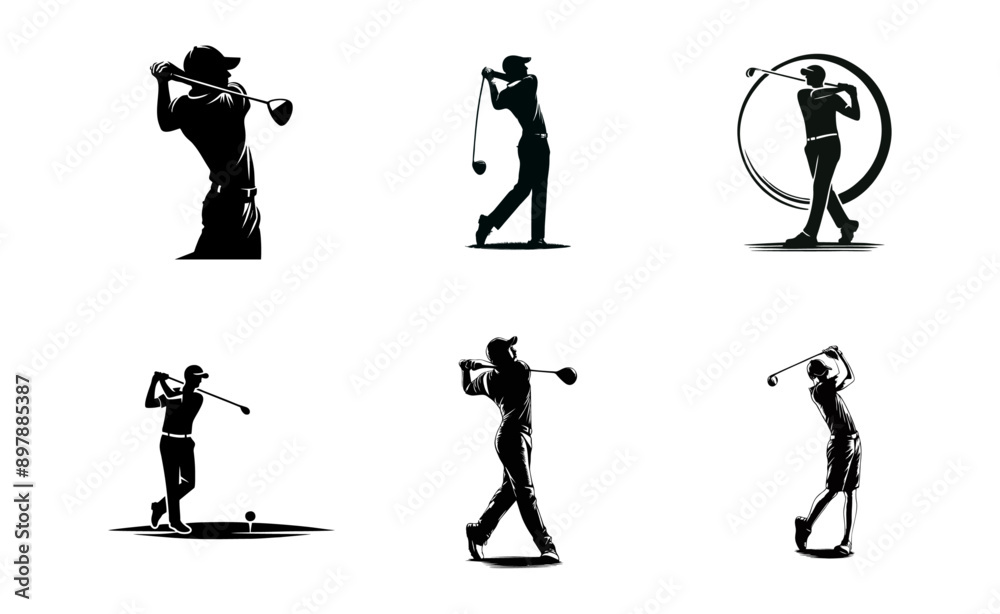 Fototapeta premium Men golf logo icon silhouette illustration