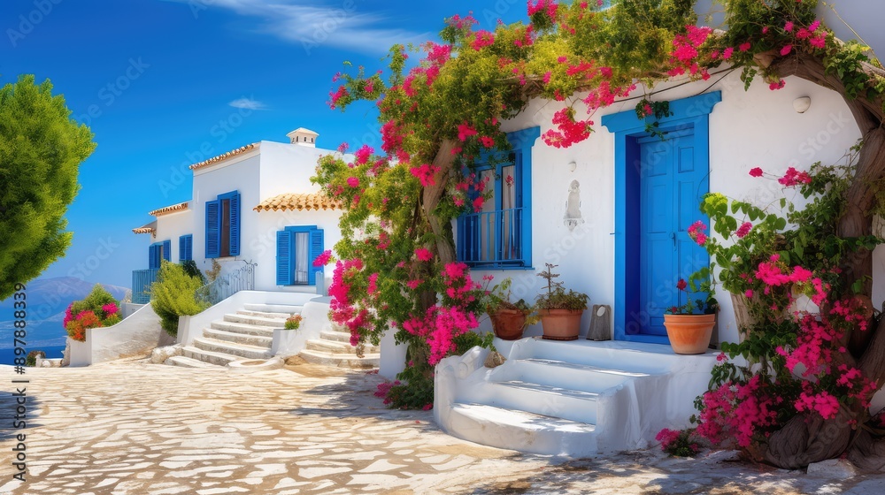 Fototapeta premium blue greek house