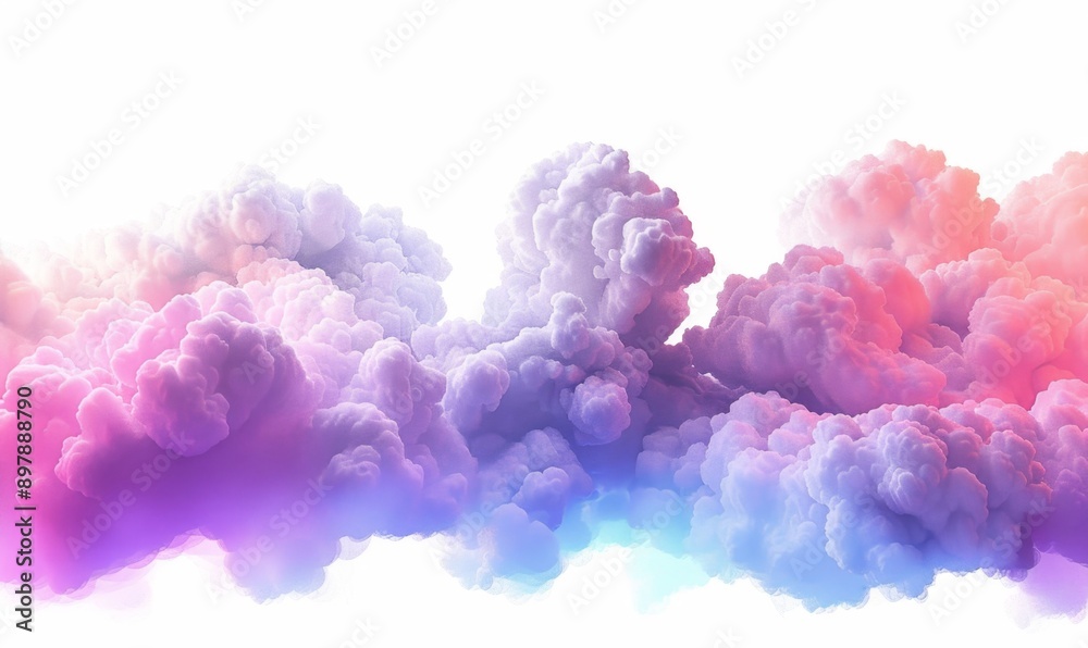 Fototapeta premium Vibrant 3D Abstract Fantasy Sky: Colorful Neon Clouds Isolated on White Background. Surreal Weather Phenomenon Rendered in Photorealistic Detail. Dreamlike AI-Generated 4K Wallpaper Showcasing Imagina