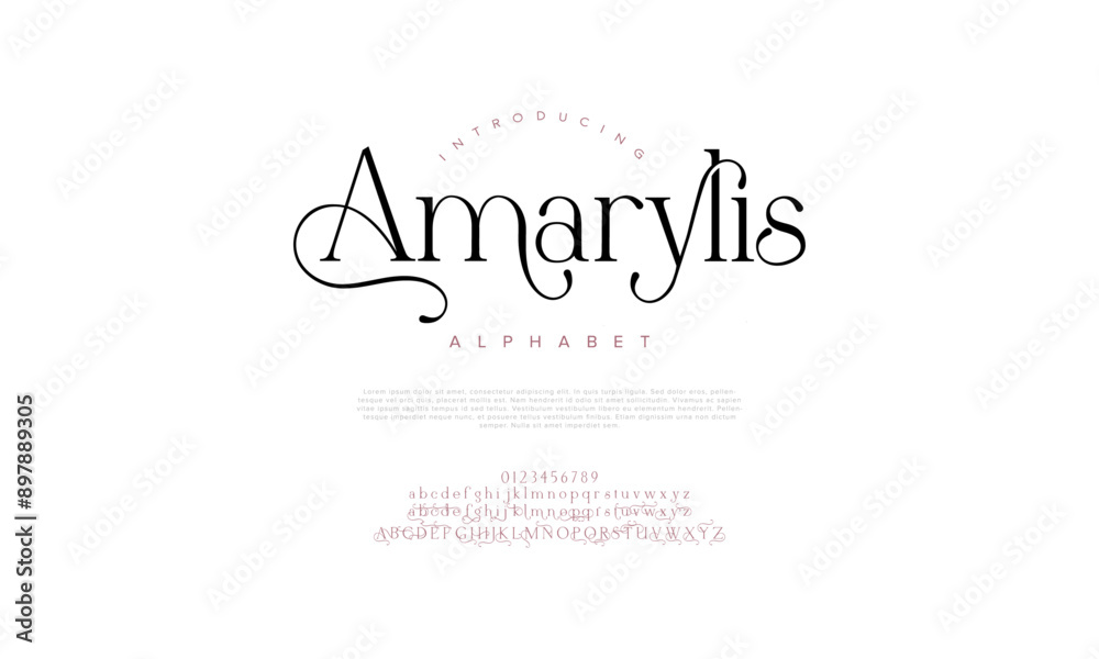 Amarylis swash luxury elegant alphabet letters and numbers. Vintage wedding typography classic serif font decorative vintage retro. creative vector illustration Amarylis swash luxury elegant alphabet letters and numbers. Vintage wedding typography classic serif font decorative vintage retro. creative vector illustration