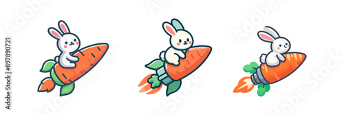 cute rabbit riding a carrot rocket