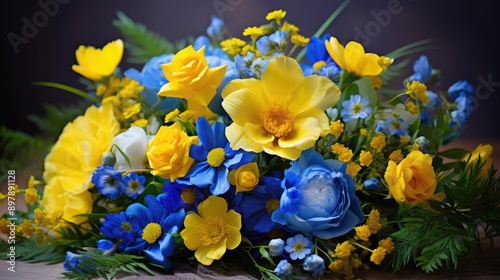 beauty blue and yellow bouquet flowers images