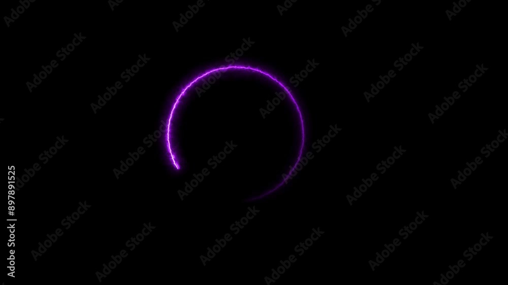 circle loading ber neon bright frame purple color animation on black background.