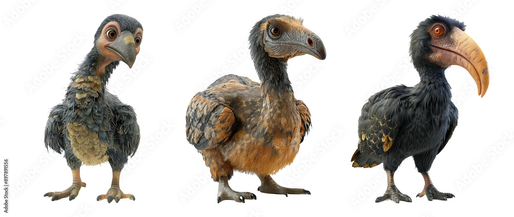 Fototapeta premium Dodo birds set isolated on transparent background