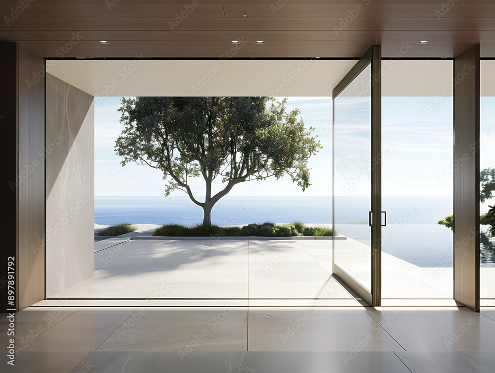 Fototapeta premium Seaview Chilling Point: Enter Through a Pivoting Aluminum Door