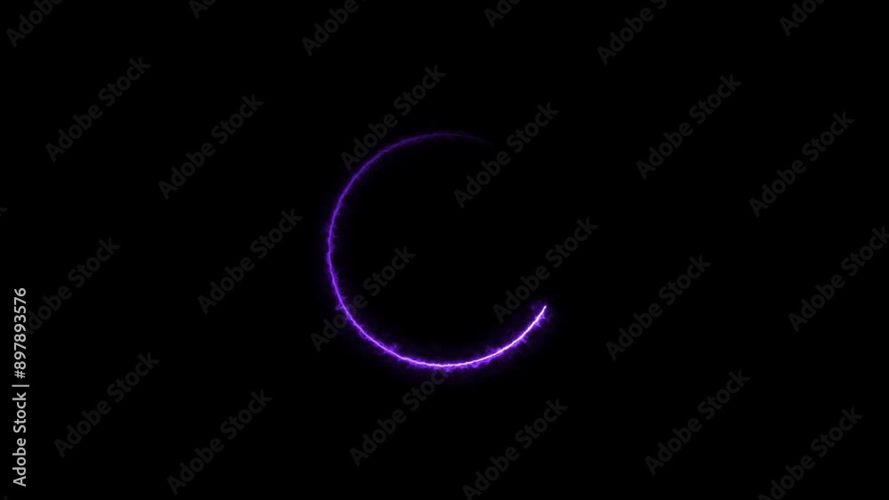 circle loading ber neon bright frame purple color animation on black background.