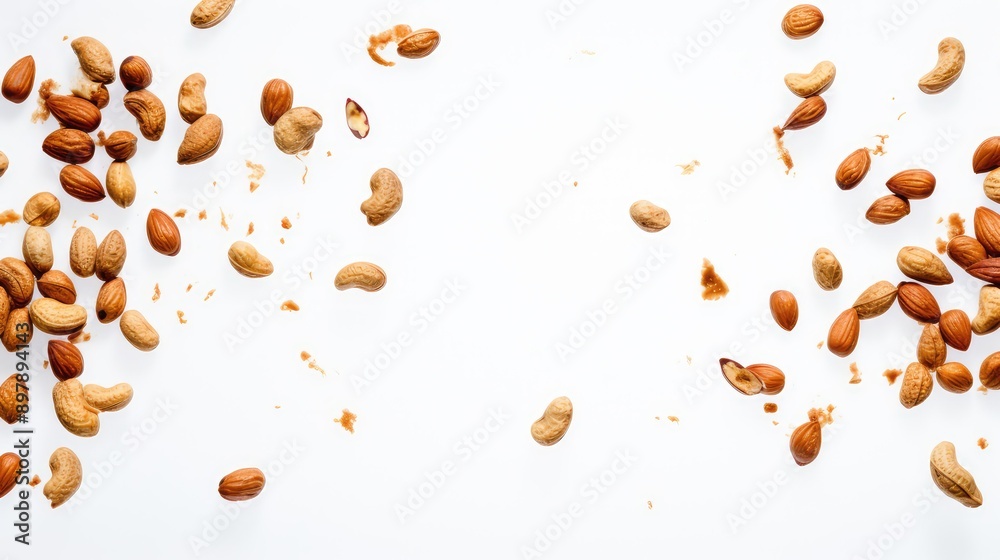 scattered peanuts on white scattered peanuts on white