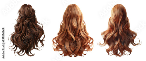 Long wavy hairstyles isolated on transparent background photo