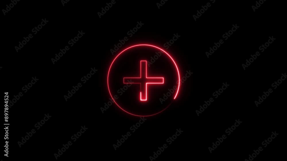 plus icon neon glowing red color animation and red circle 4k video. plus icon neon glowing red color animation and red circle 4k video.