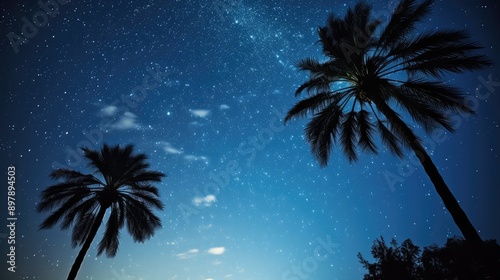 silhouette palm trees at night © sevector