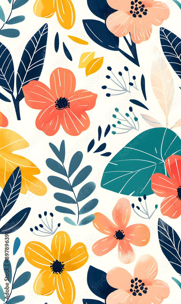 2D flower and leaf cards in various styles 2D flower and leaf cards in various styles
