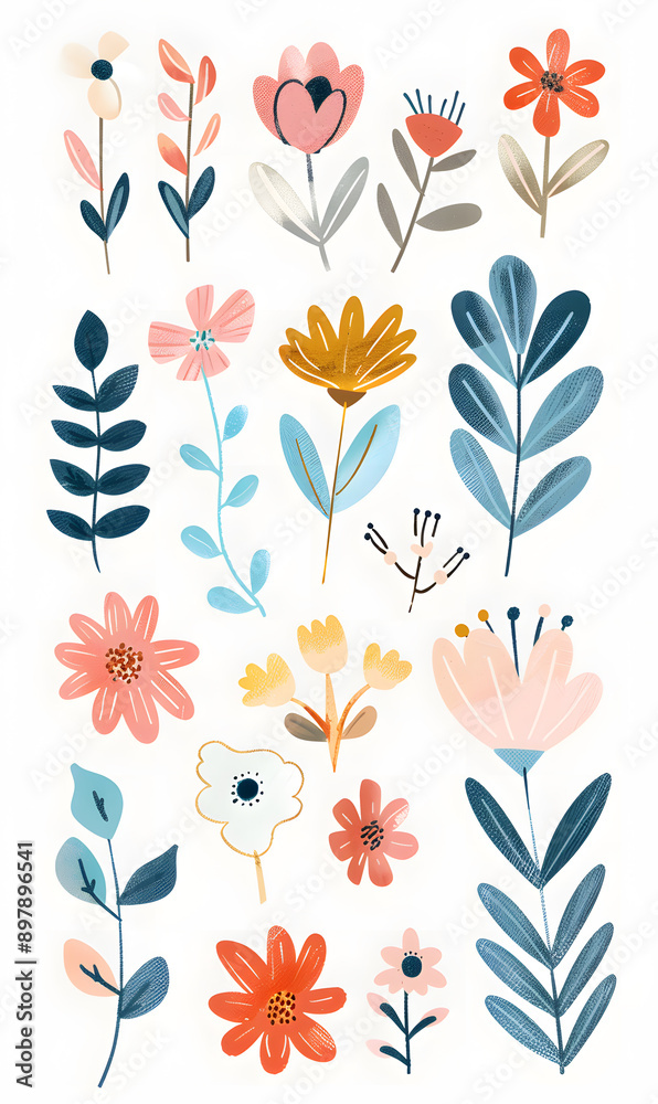 2D flower and leaf cards in various styles 2D flower and leaf cards in various styles