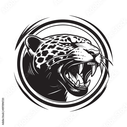 Jaguar Head circle Stock Vector. Jaguar head mascot  logo vector illustration with isolated background  photo