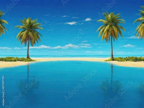 two palm trees on a sunny day on a seaside beach  © Igor Voron
