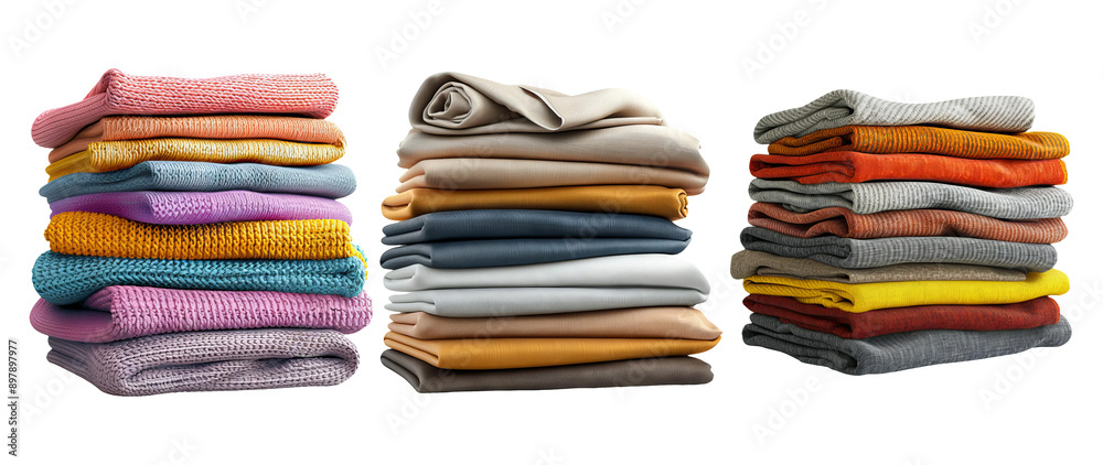 Stack of colorful folded towels isolated on transparent background Stack of colorful folded towels isolated on transparent background