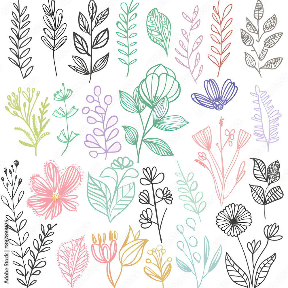 2D flower and leaf cards in various styles 2D flower and leaf cards in various styles