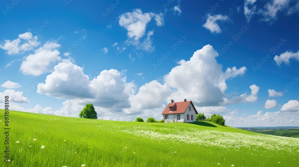 Obraz premium charming house clouds