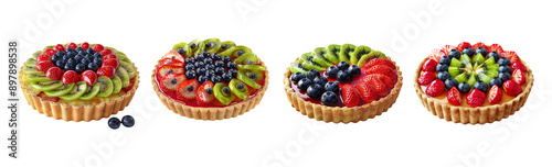 Fruit tarts with various toppings isolated on transparent background photo