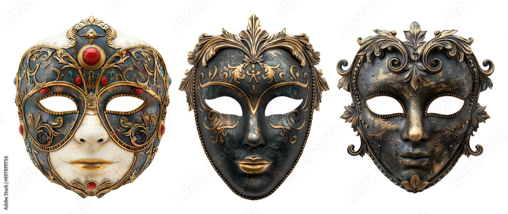 Venetian Carnival Masks Collection Isolated On Transparent Background Venetian Carnival Masks Collection Isolated On Transparent Background