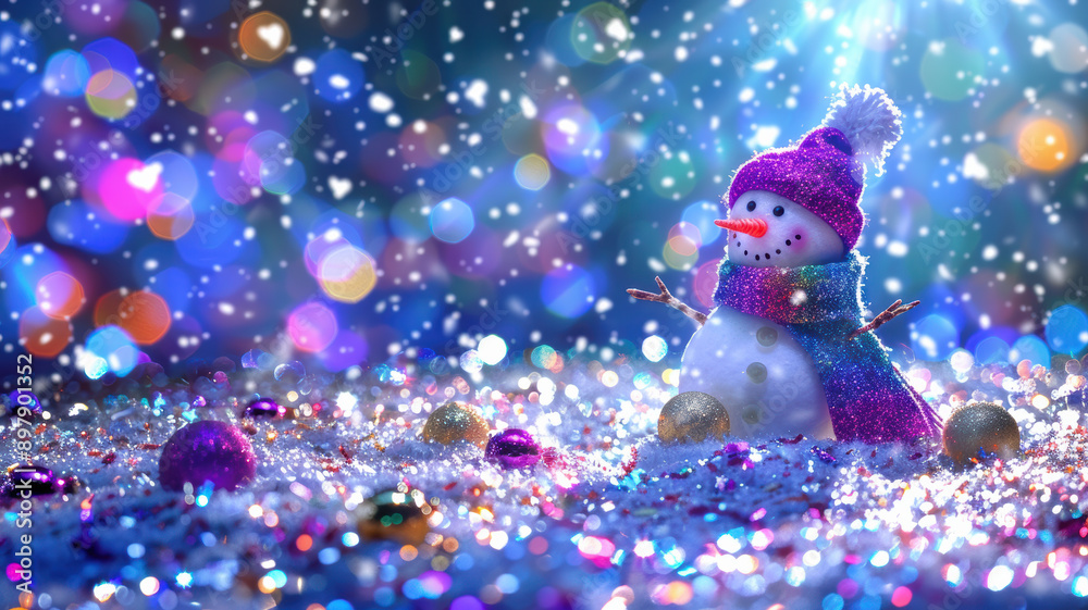Obraz premium Snowman Surrounded by Snowflakes