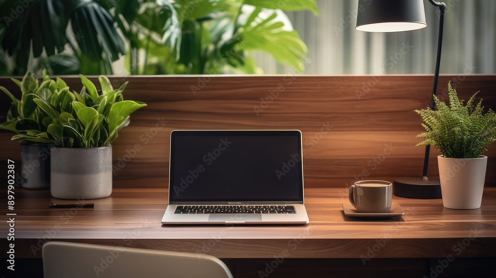 Fototapeta premium sleek laptop desk office