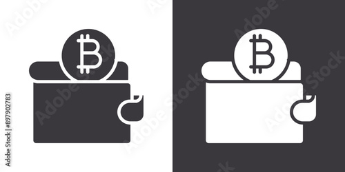 bitcoin wallet icon Flat set in black and white color outline vector