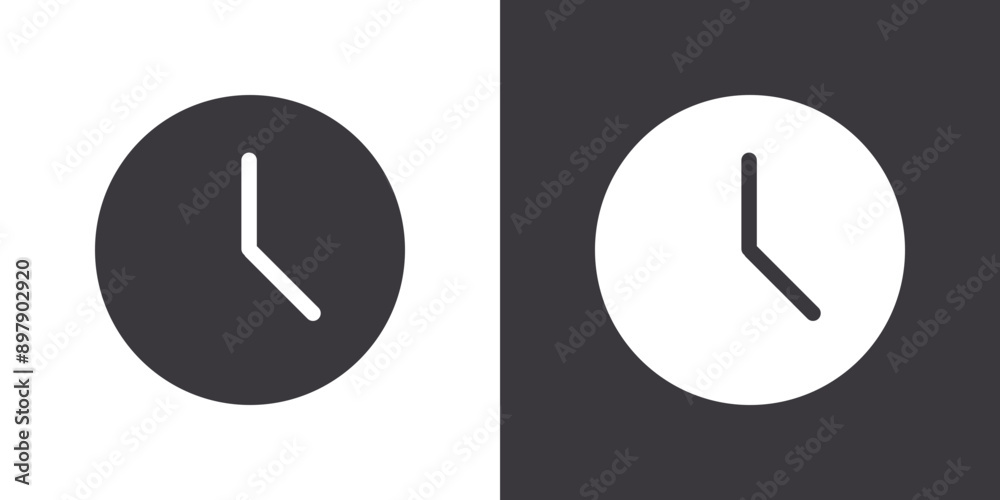 Clock time icon Flat set in black and white color outline vector Clock time icon Flat set in black and white color outline vector