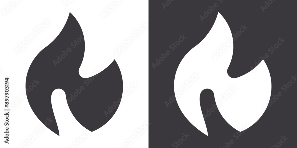 Fire Icon Flat set in black and white color outline vector Fire Icon Flat set in black and white color outline vector