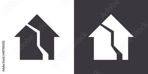 Earthquake icon Flat set in black and white color outline vector