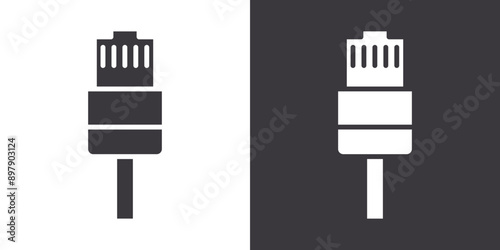 ethernet cable plug icon Flat set in black and white color outline vector