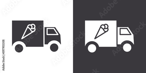 Ice cream van icon Flat set in black and white color outline vector