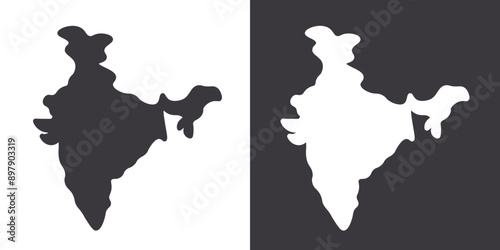 Indian map icon Flat set in black and white color outline vector