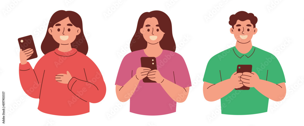 Man and Woman Using Smartphone, Texting and Browsing Man and Woman Using Smartphone, Texting and Browsing