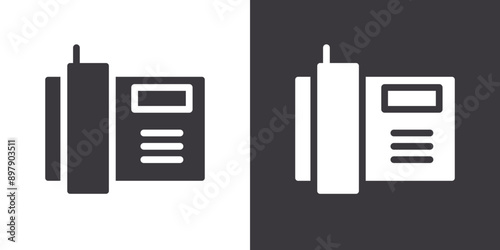 Office Phone icon Flat set in black and white color outline vector