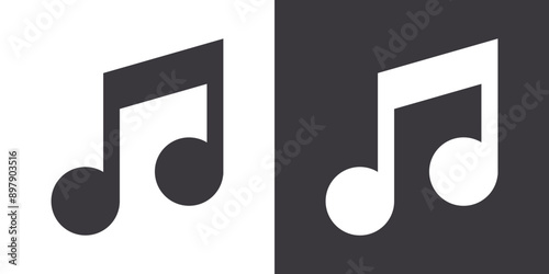 music note icon Flat set in black and white color outline vector