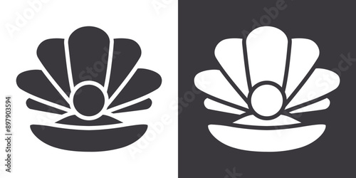 Pearl icon Flat set in black and white color outline vector
