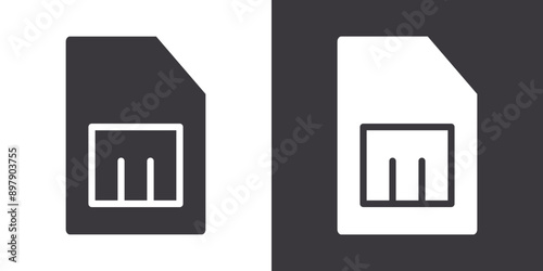 sim card icon Flat set in black and white color outline vector