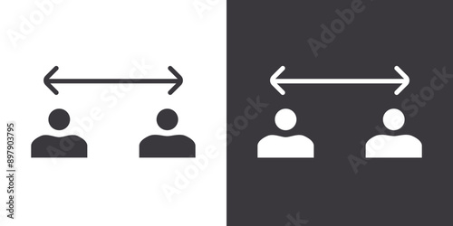 Social distancing icon Flat set in black and white color outline vector