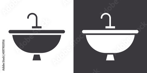 washbasin icon Flat set in black and white color outline vector
