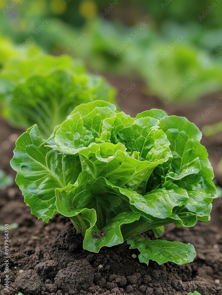 Fresh Green Lettuce Growing in Soil Fresh Green Lettuce Growing in Soil