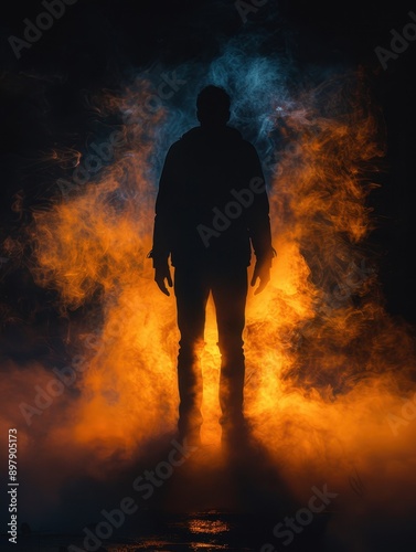 Silhouette of a Man in a Smoky Setting