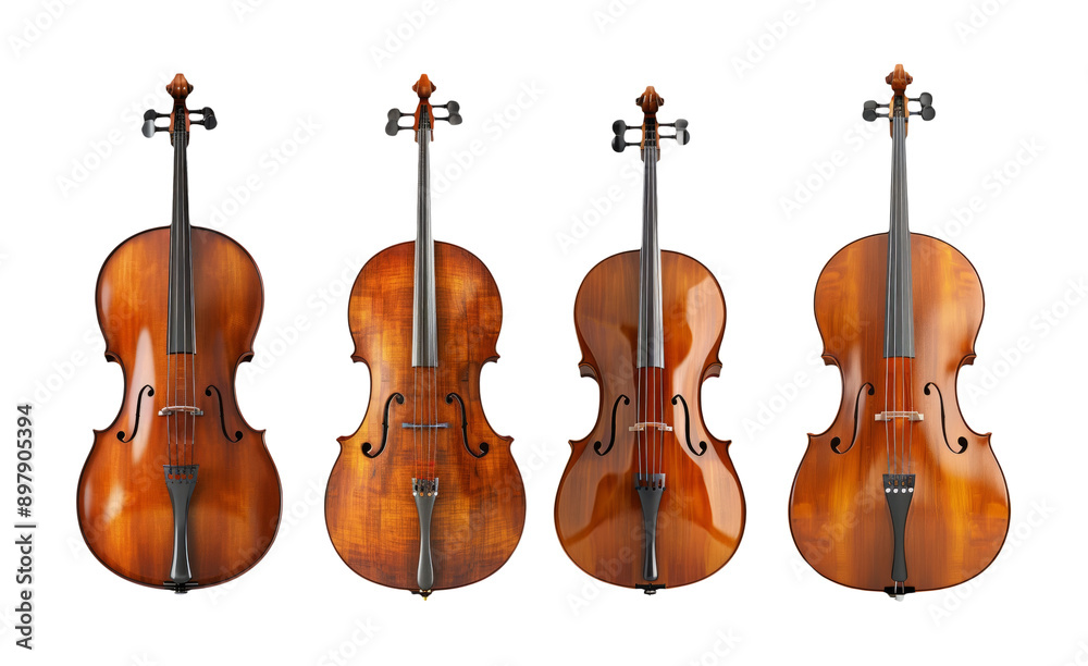 Fototapeta premium Collection of cellos isolated on transparent background