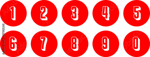 red numbers from zero to 9