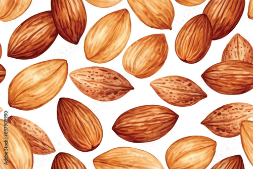 Almond pattern background isolated on white