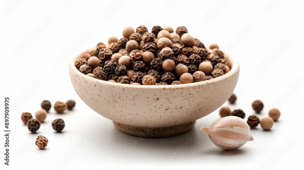 Whole Black Peppercorns in Bowl on White Background Whole Black Peppercorns in Bowl on White Background