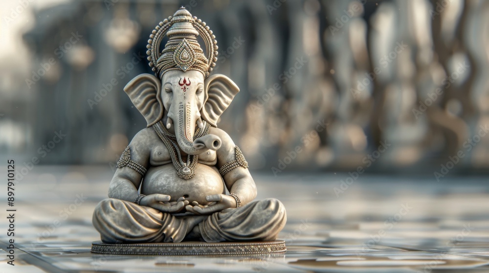 Intricate Ganesha Sculpture in Meditative Pose with Vibrant Colors and Ornaments Intricate Ganesha Sculpture in Meditative Pose with Vibrant Colors and Ornaments
