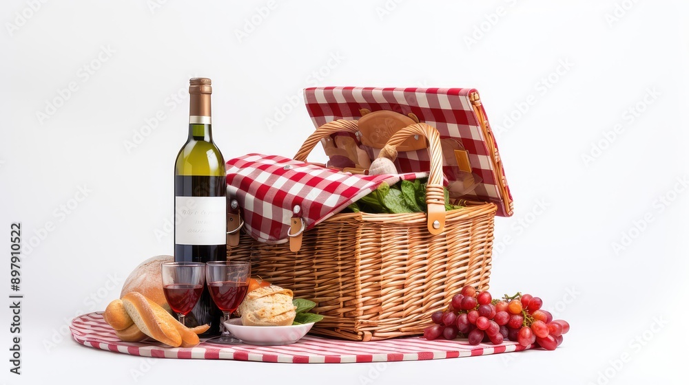 Naklejka premium sandwiches picnic basket white background