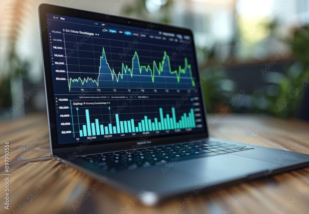 A digital growth chart displayed on a laptop screen, indicating financial success A digital growth chart displayed on a laptop screen, indicating financial success